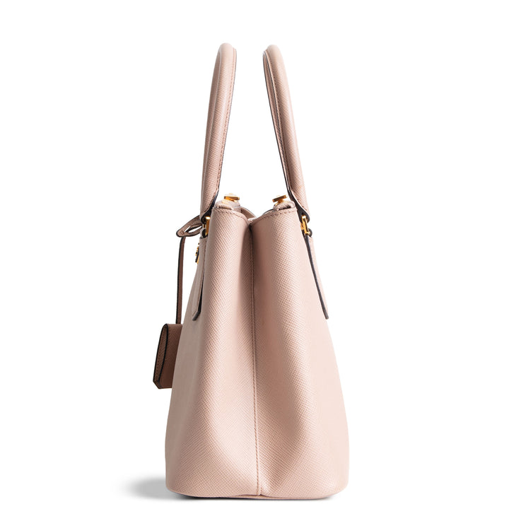 PRADA Saffiano Lux Double Zip Tote - Nude