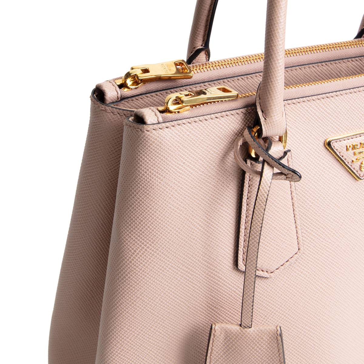 PRADA Saffiano Lux Double Zip Tote - Nude