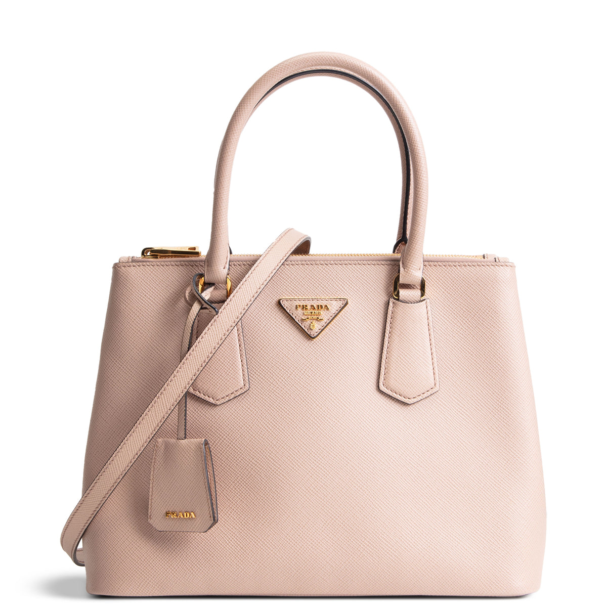 PRADA Saffiano Lux Double Zip Tote - Nude