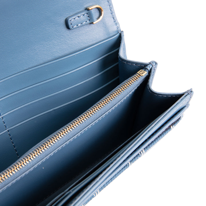 FENDI FF Jacquard Wallet On Chain - Blue Denim Effect