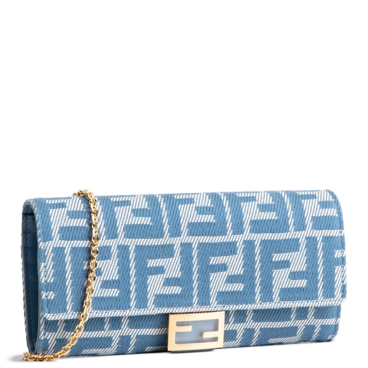 FENDI FF Jacquard Wallet On Chain - Blue Denim Effect