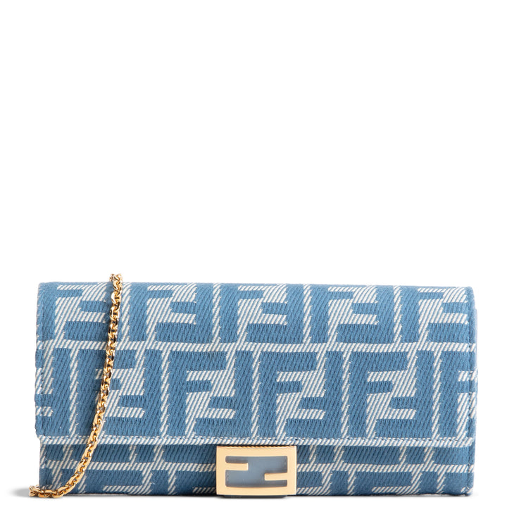 FENDI FF Jacquard Wallet On Chain - Blue Denim Effect