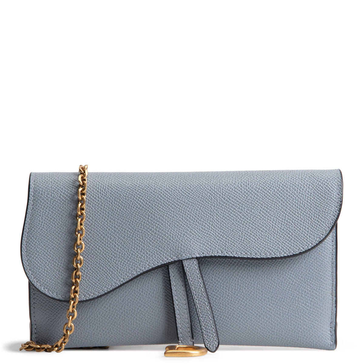 DIOR Calfskin Saddle Long Wallet with Chain - Blue