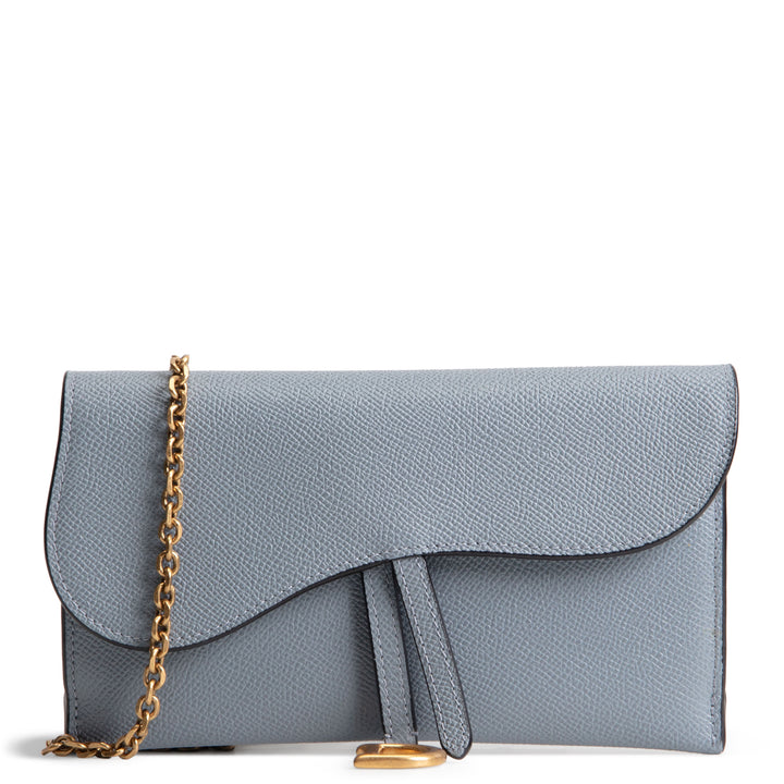 DIOR Calfskin Saddle Long Wallet with Chain - Blue