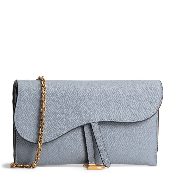 DIOR Calfskin Saddle Long Wallet with Chain - Blue