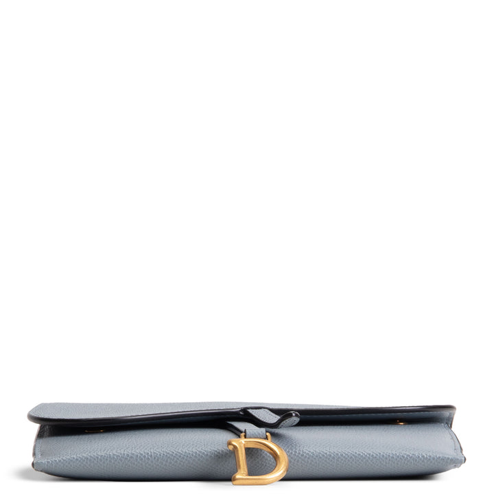 DIOR Calfskin Saddle Long Wallet with Chain - Blue