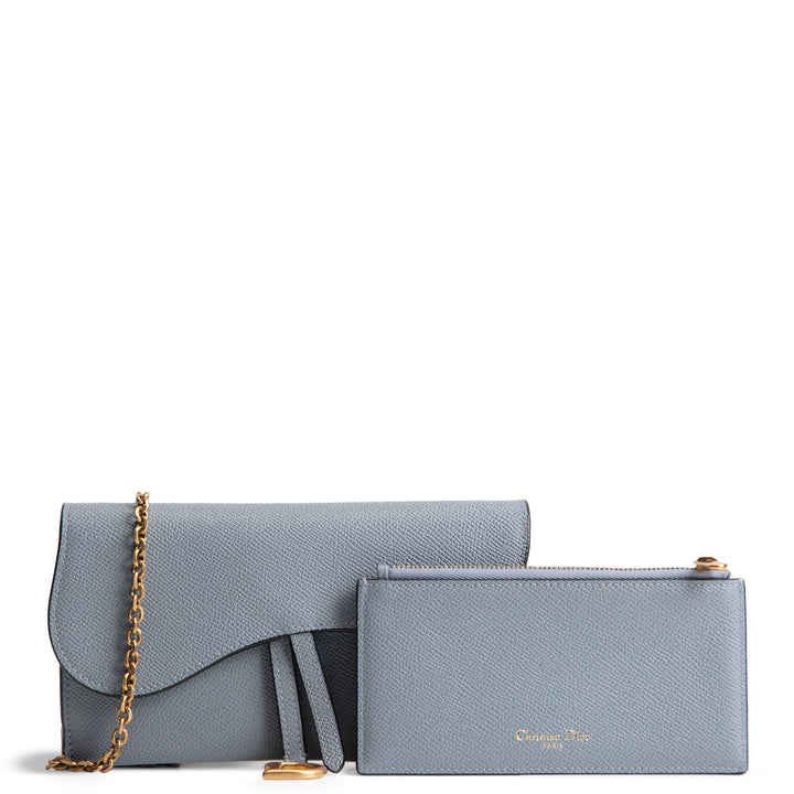 DIOR Calfskin Saddle Long Wallet with Chain - Blue