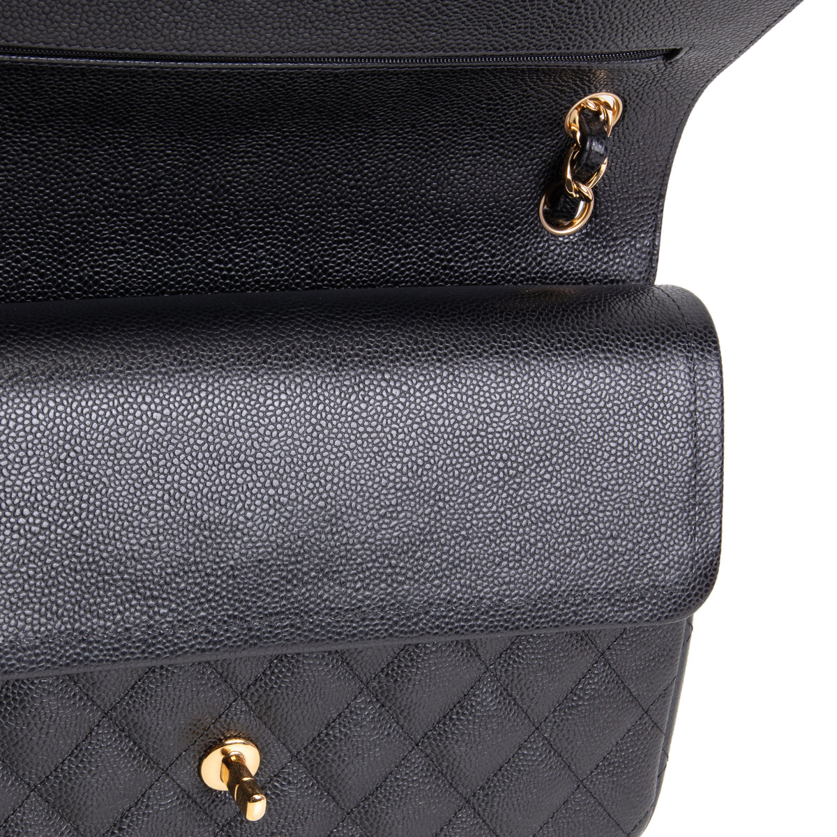 CHANEL Caviar Jumbo Double Flap Bag - Black