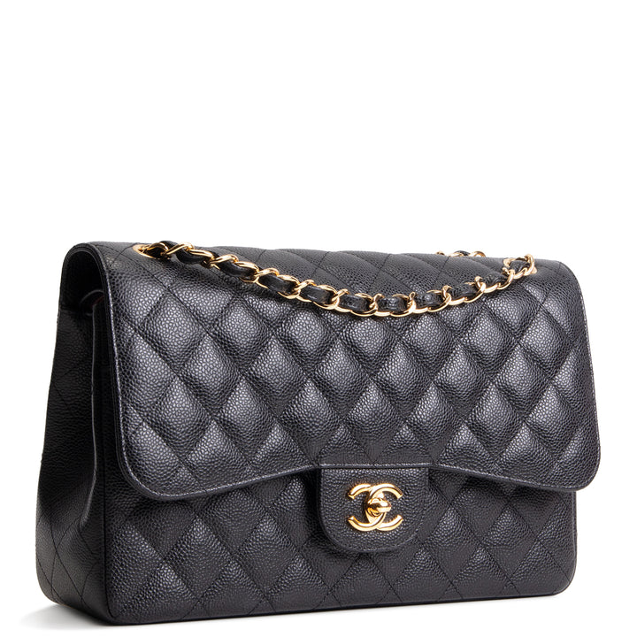 CHANEL Caviar Jumbo Double Flap Bag - Black