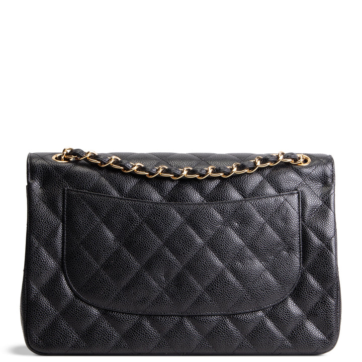 CHANEL Caviar Jumbo Double Flap Bag - Black