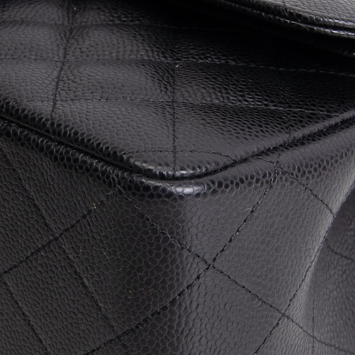 CHANEL Caviar Jumbo Double Flap Bag - Black