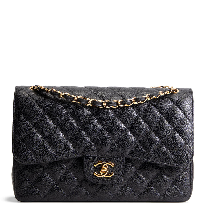 CHANEL Caviar Jumbo Double Flap Bag - Black