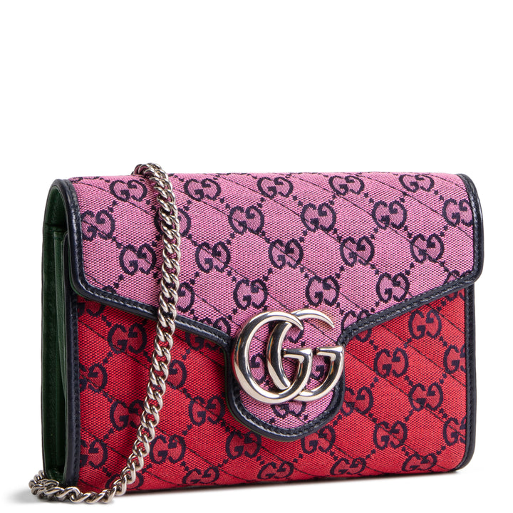 GUCCI Multicolor GG Canvas Marmont Wallet on Chain