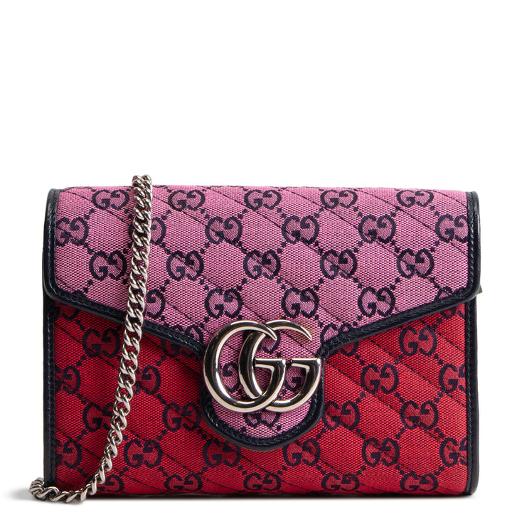 GUCCI Multicolor GG Canvas Marmont Wallet on Chain