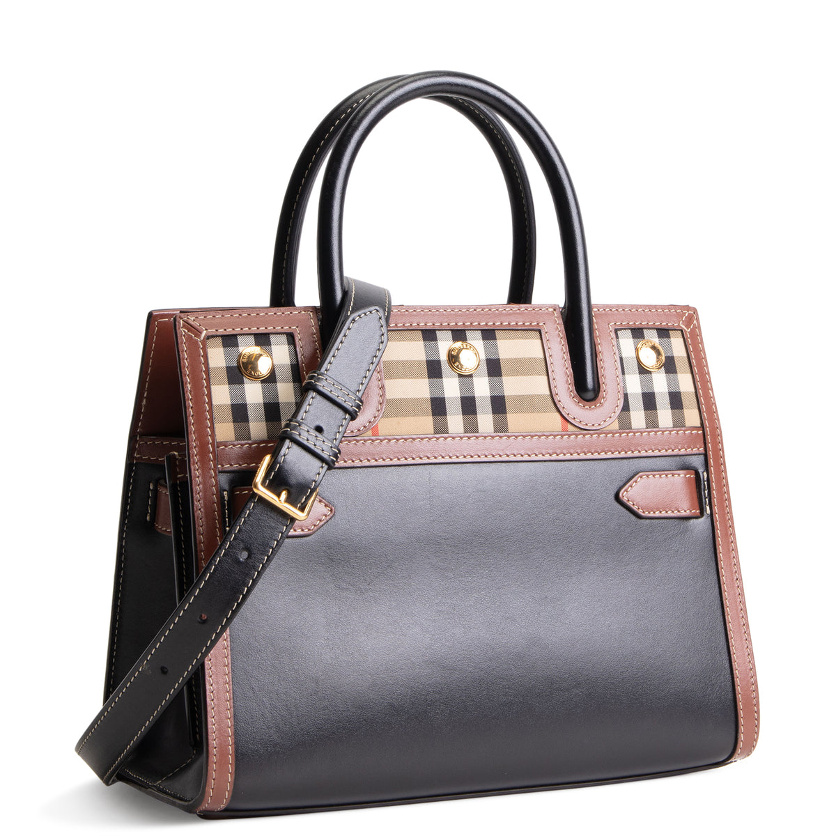 BURBERRY Vintage Check Mini Two Handle Title Bag - Black