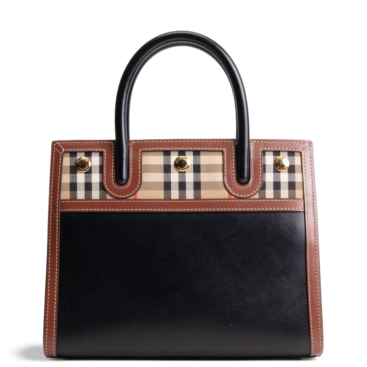 BURBERRY Vintage Check Mini Two Handle Title Bag - Black