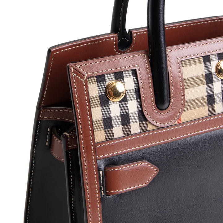 BURBERRY Vintage Check Mini Two Handle Title Bag - Black