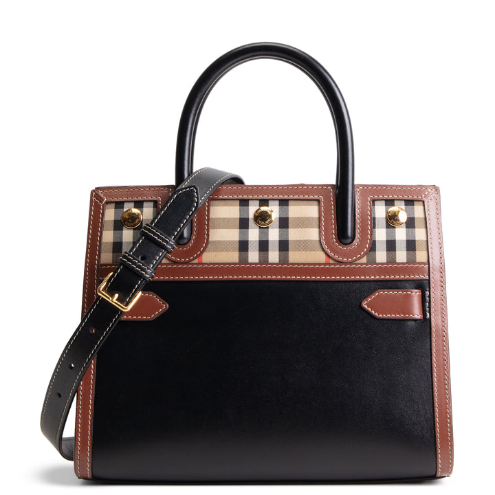 BURBERRY Vintage Check Mini Two Handle Title Bag - Black