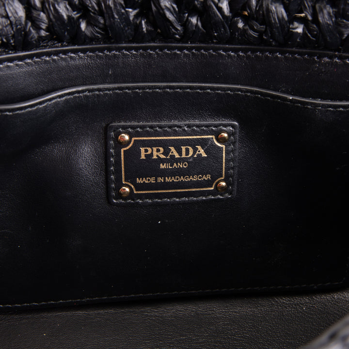 PRADA Logo Chain Flap Raffia Shoulder Bag