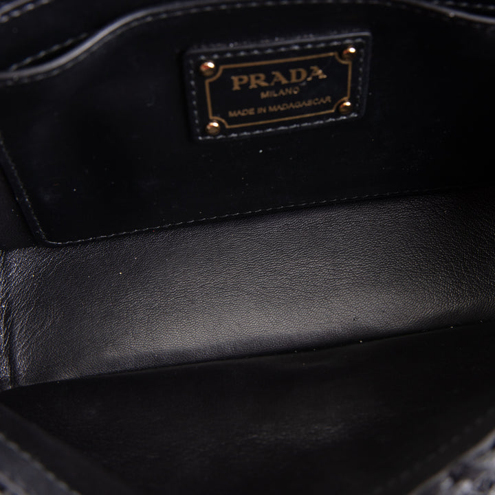 PRADA Logo Chain Flap Raffia Shoulder Bag