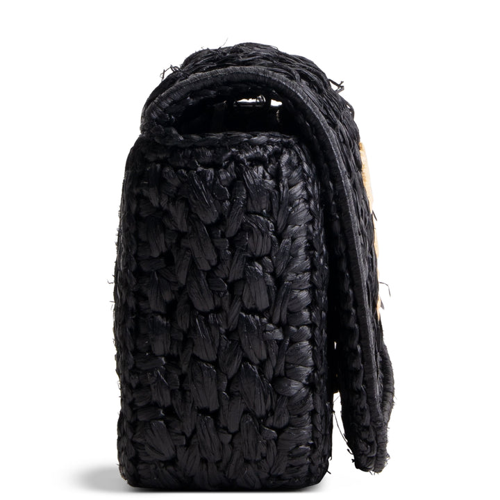 PRADA Logo Chain Flap Raffia Shoulder Bag