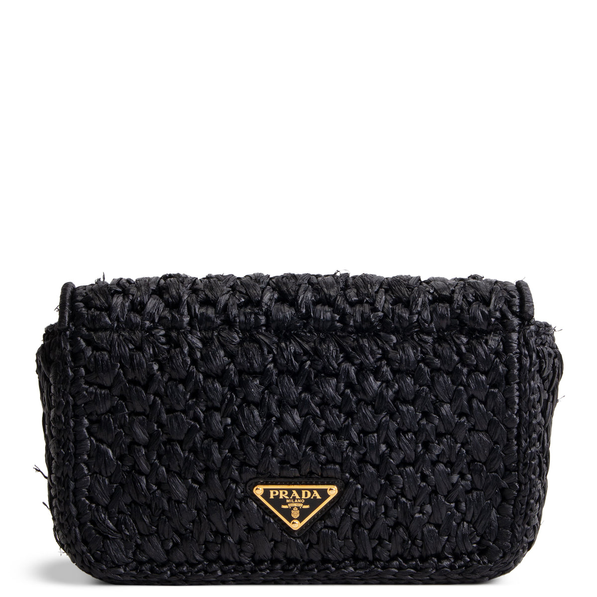 PRADA Logo Chain Flap Raffia Shoulder Bag
