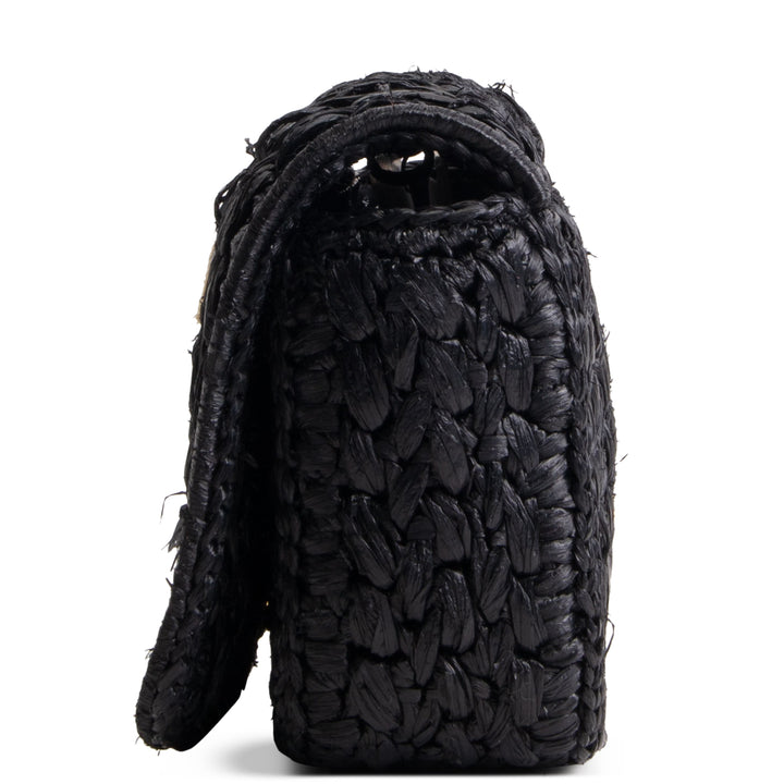 PRADA Logo Chain Flap Raffia Shoulder Bag