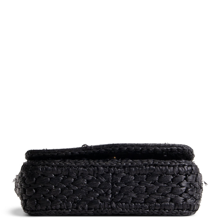 PRADA Logo Chain Flap Raffia Shoulder Bag