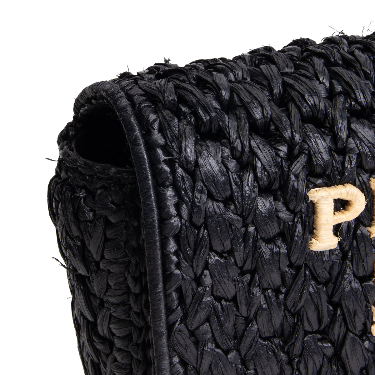 PRADA Logo Chain Flap Raffia Shoulder Bag