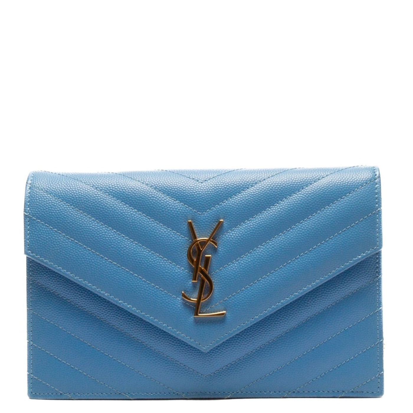 SAINT LAURENT Cassandre Envelope Wallet on Chain - Sky Blue – ALB