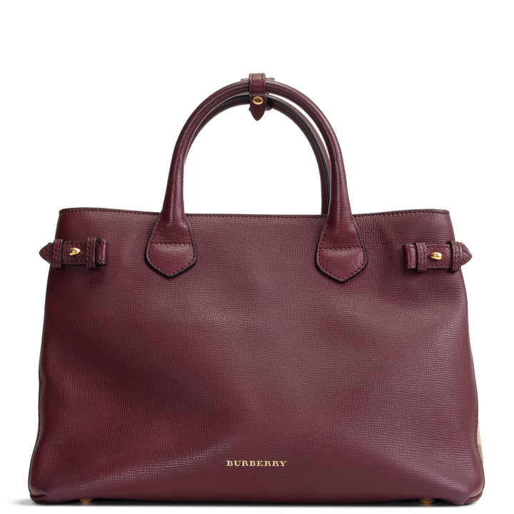 BURBERRY Leather Banner Medium Tote - Burgundy