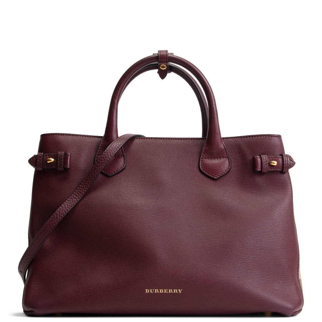 BURBERRY Leather Banner Medium Tote - Burgundy
