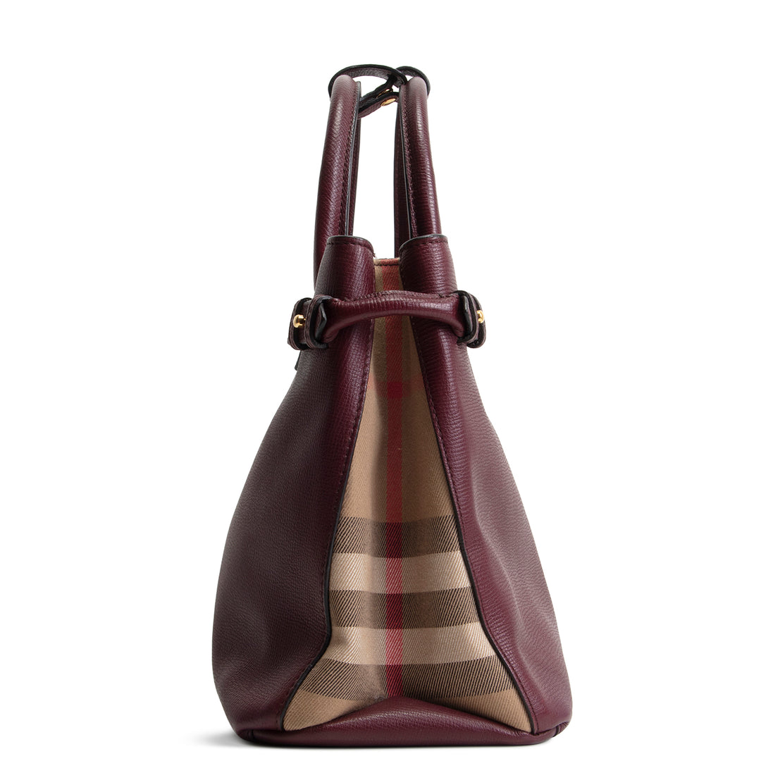BURBERRY Leather Banner Medium Tote - Burgundy