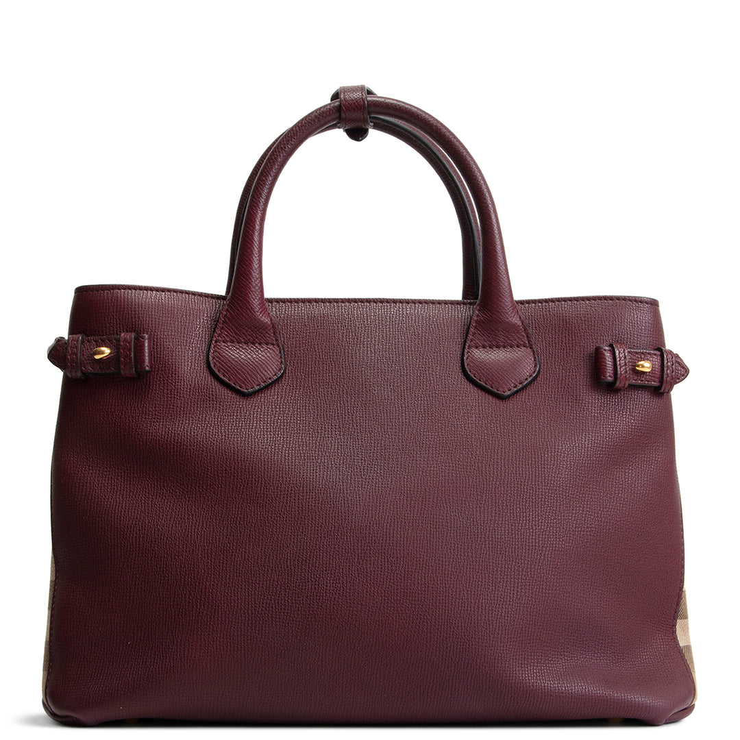 BURBERRY Leather Banner Medium Tote - Burgundy