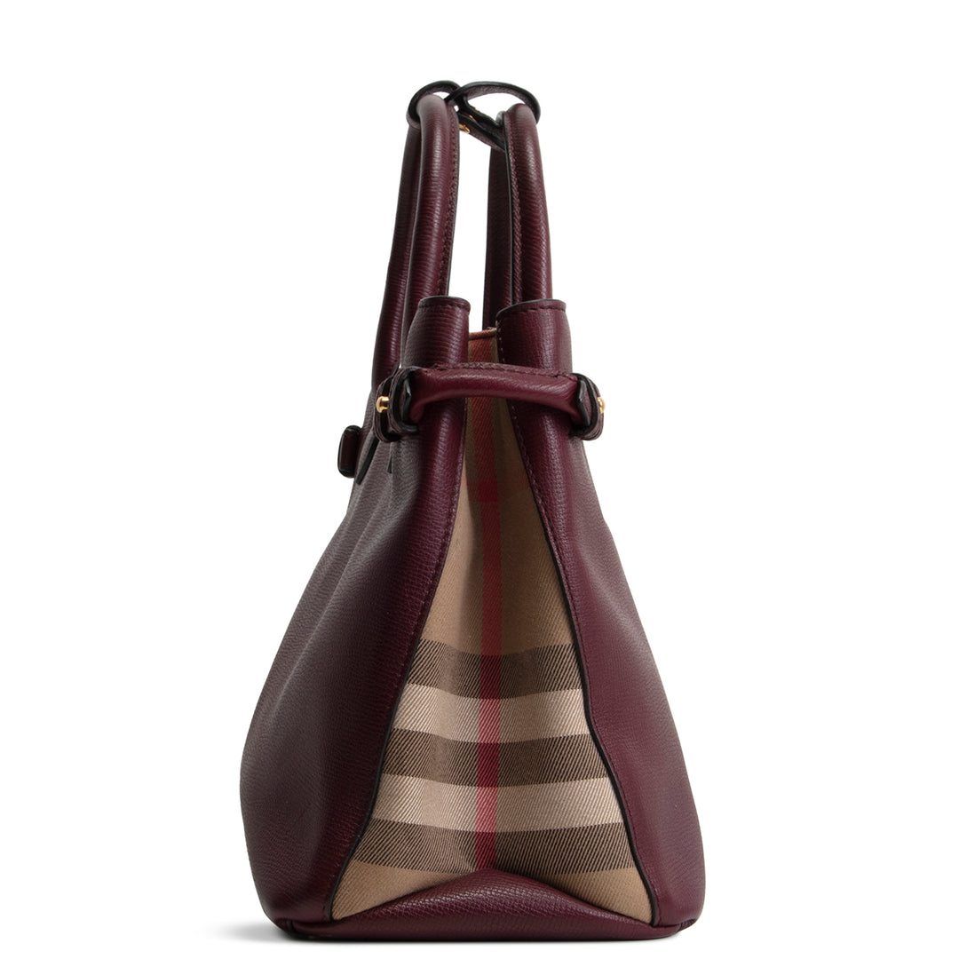BURBERRY Leather Banner Medium Tote - Burgundy