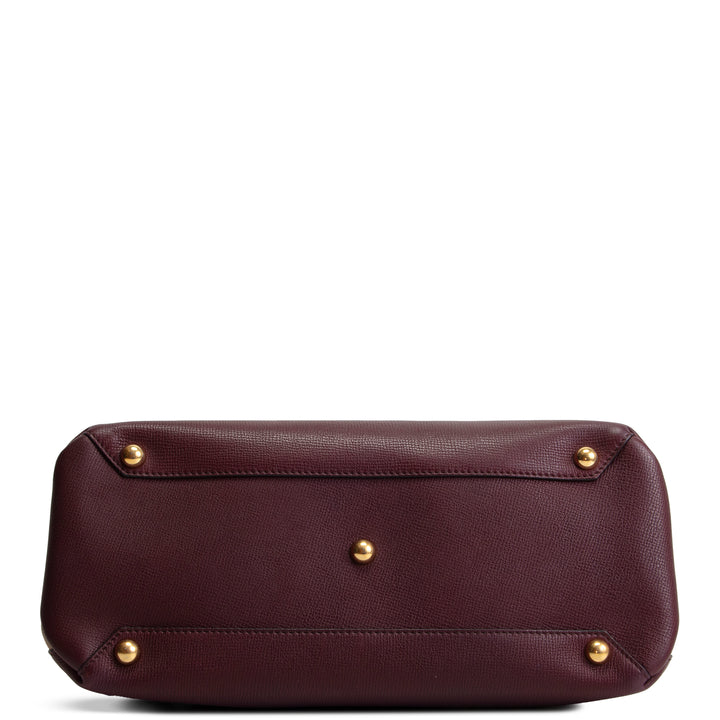 BURBERRY Leather Banner Medium Tote - Burgundy