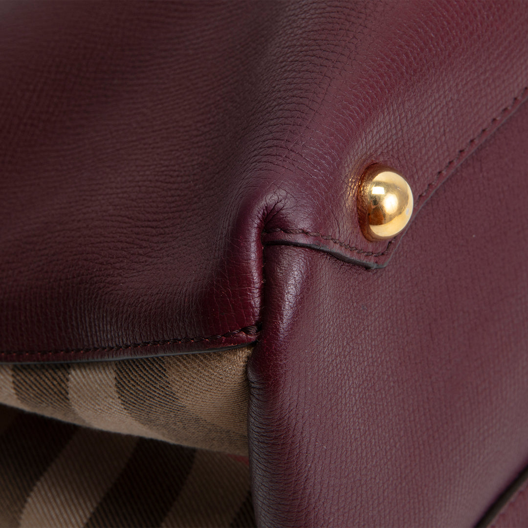 BURBERRY Leather Banner Medium Tote - Burgundy