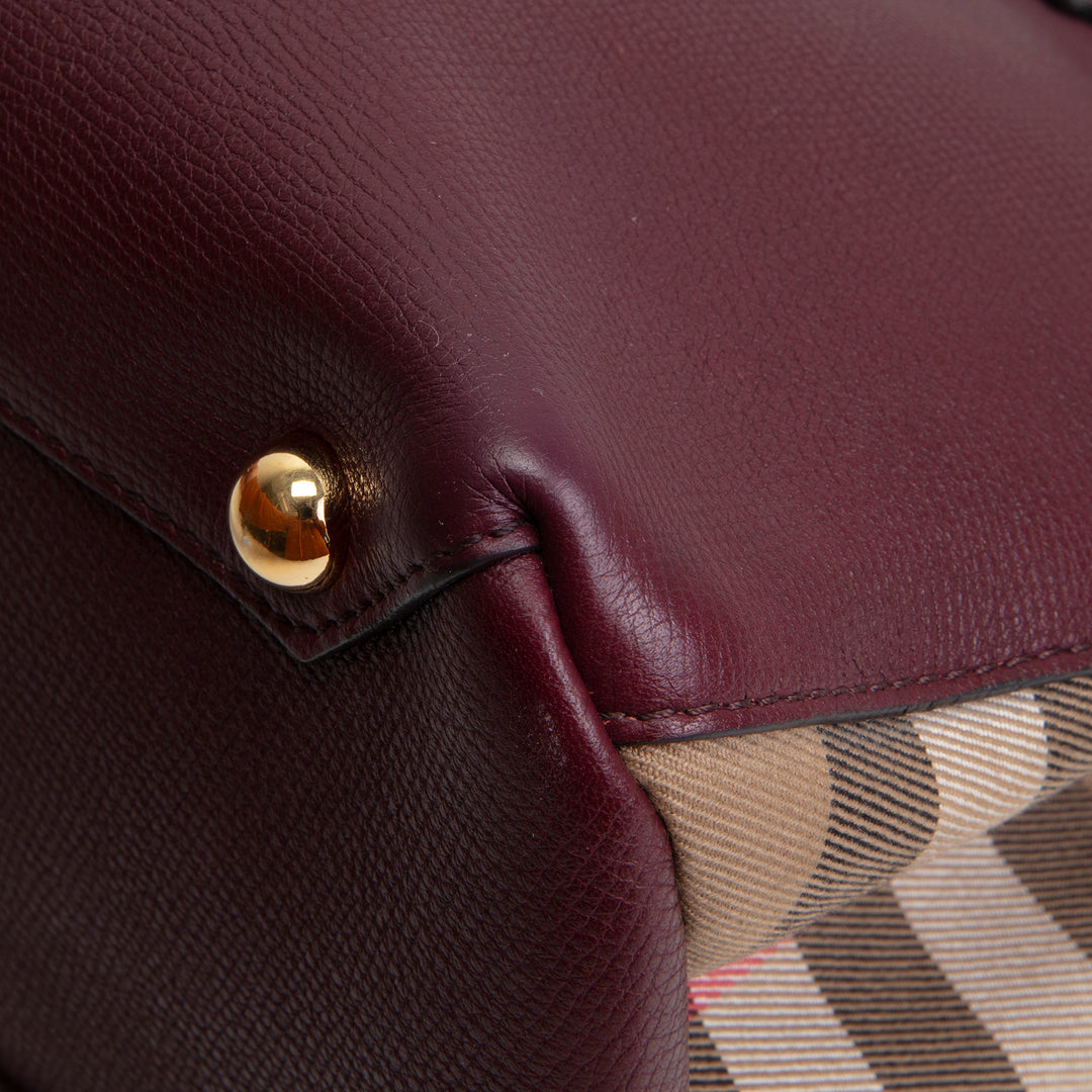 BURBERRY Leather Banner Medium Tote - Burgundy