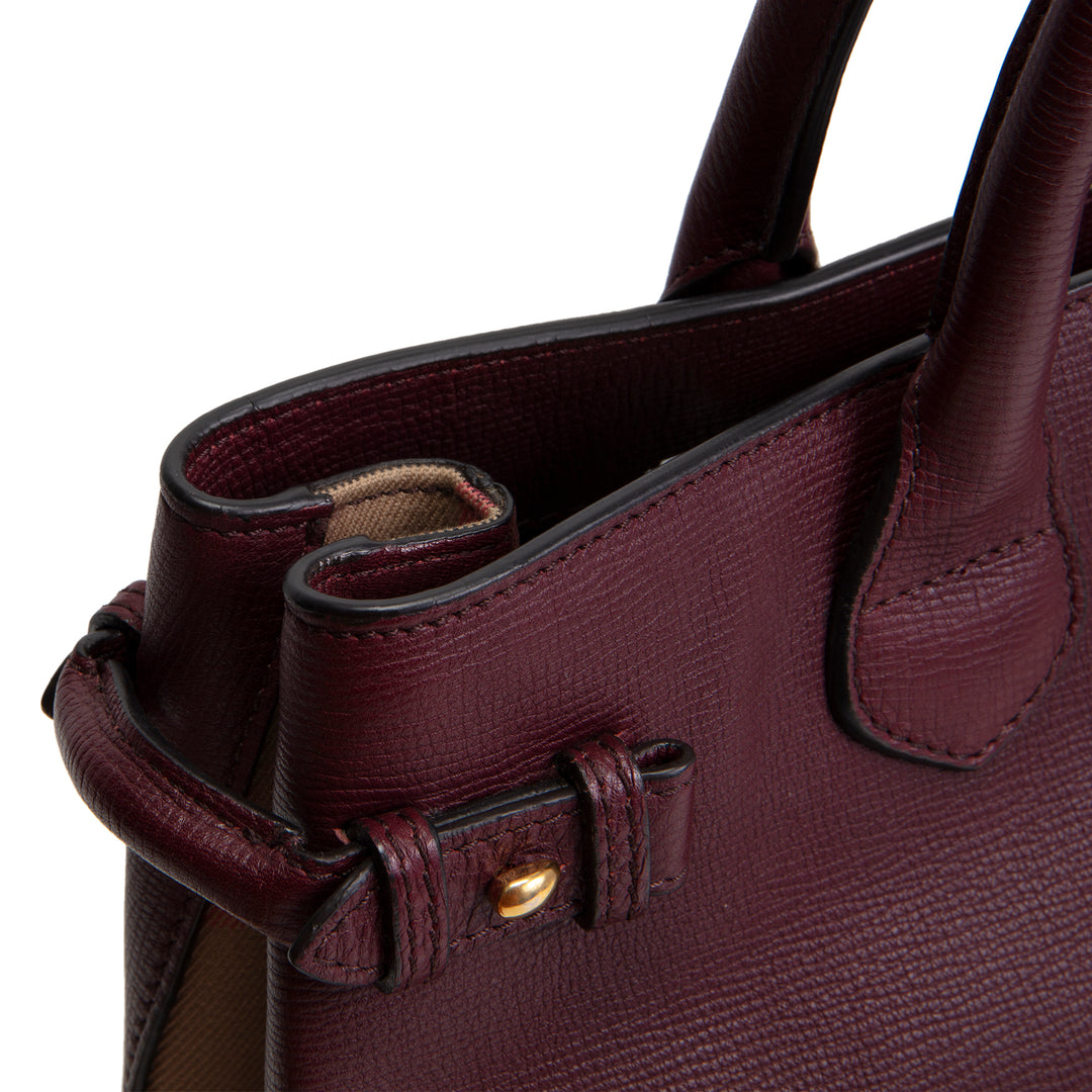 BURBERRY Leather Banner Medium Tote - Burgundy