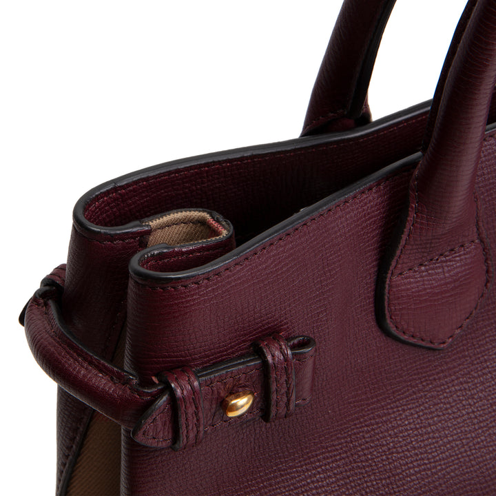 BURBERRY Leather Banner Medium Tote - Burgundy