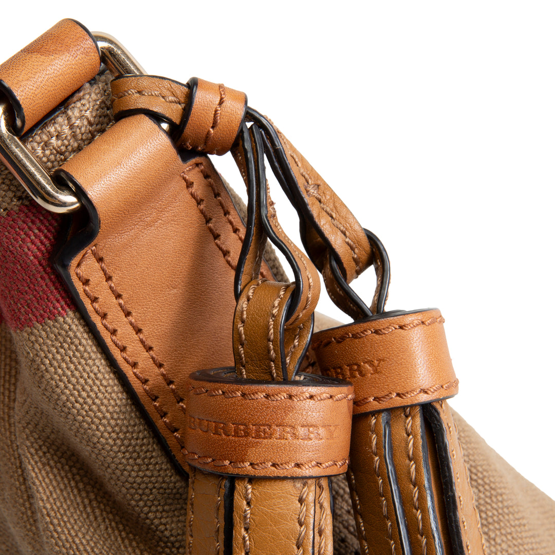 BURBERRY Exploding Check Canvas Bucket Bag