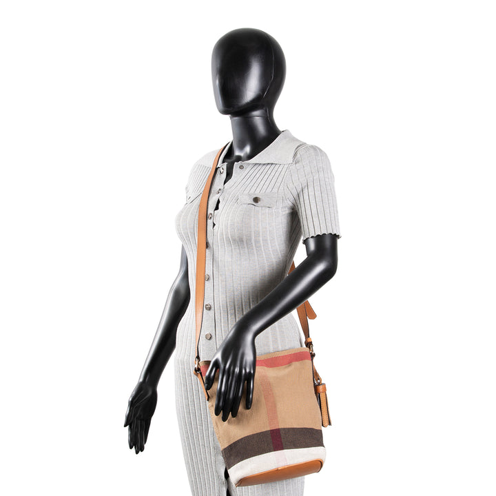 BURBERRY Exploding Check Canvas Bucket Bag