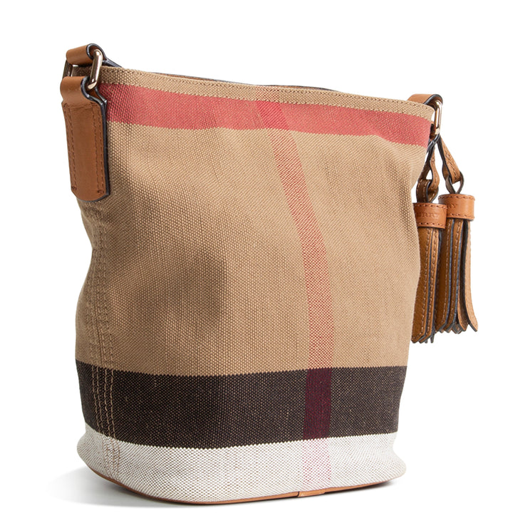 BURBERRY Exploding Check Canvas Bucket Bag