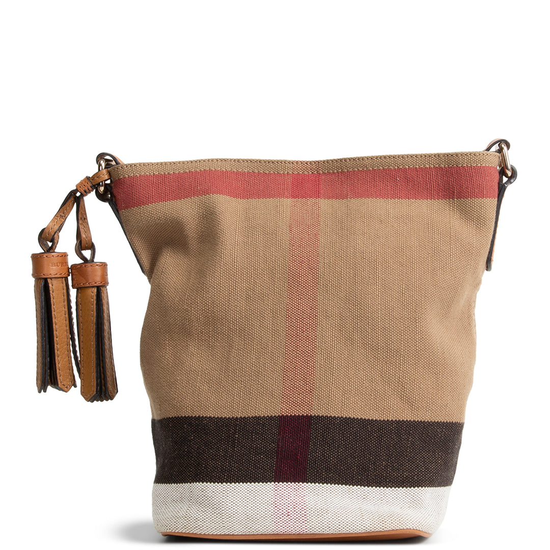 BURBERRY Exploding Check Canvas Bucket Bag