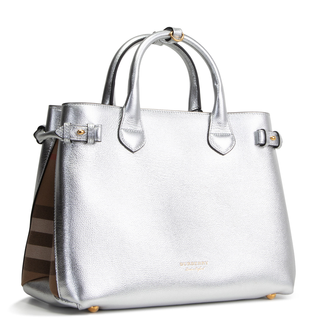BURBERRY Banner Tote - Metallic Silver