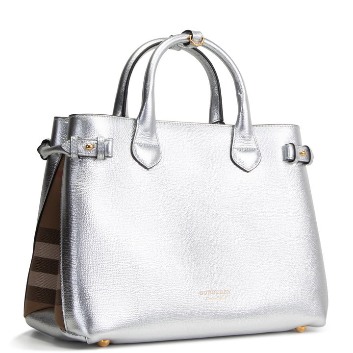 BURBERRY Banner Tote - Metallic Silver