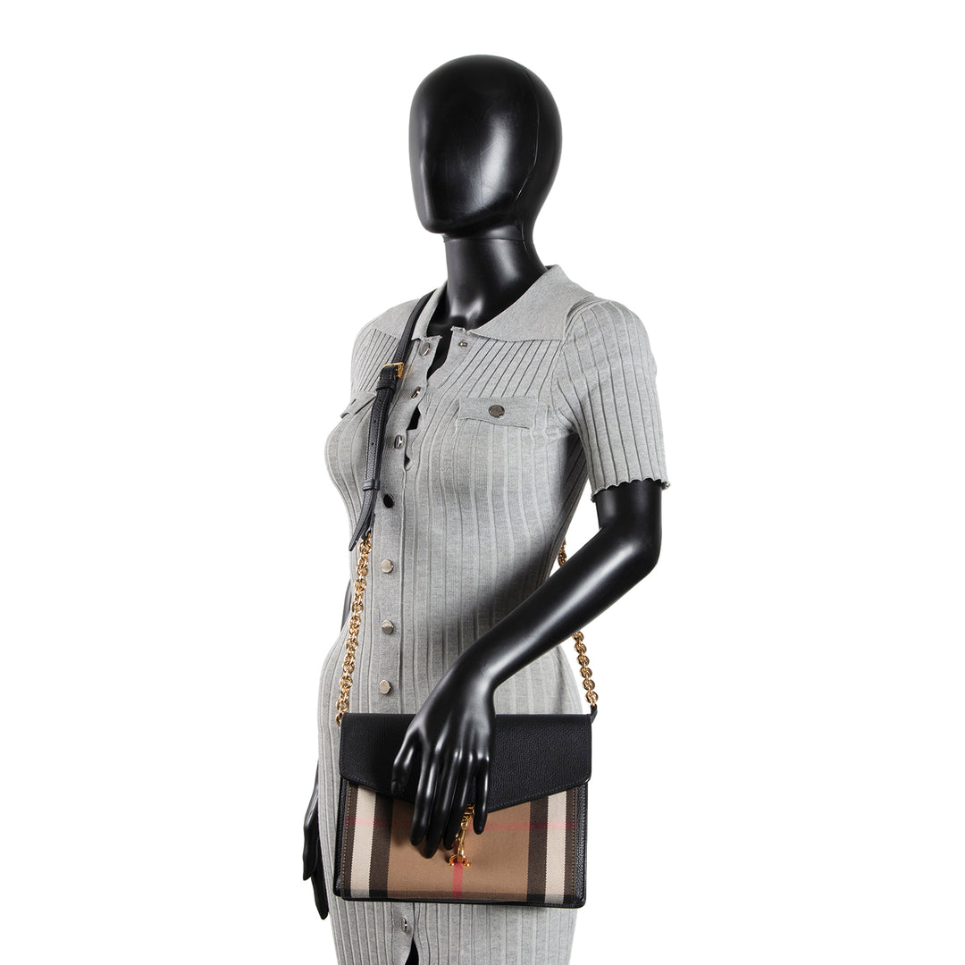 BURBERRY Macken Crossbody Bag Leather & Canvas House Check