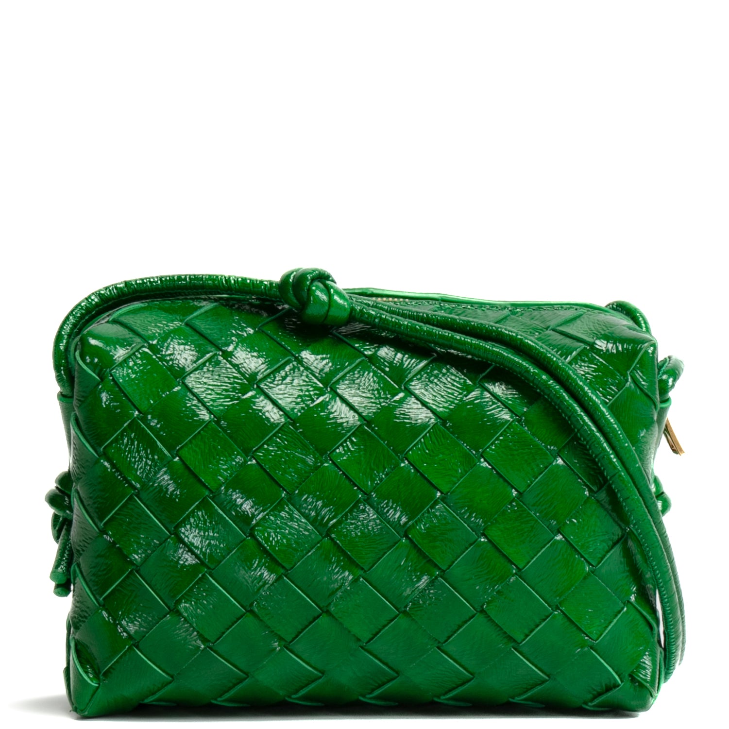 BOTTEGA VENETTA Patent Intrecciato Mini Loop Camera Bag - Green – ALB
