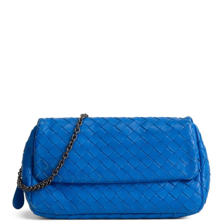 BOTTEGA VENETA Intrecciato Chain Flap Crossbody - Blue