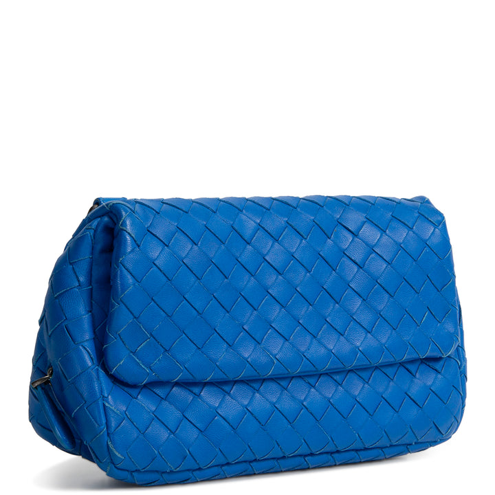 BOTTEGA VENETA Intrecciato Chain Flap Crossbody - Blue
